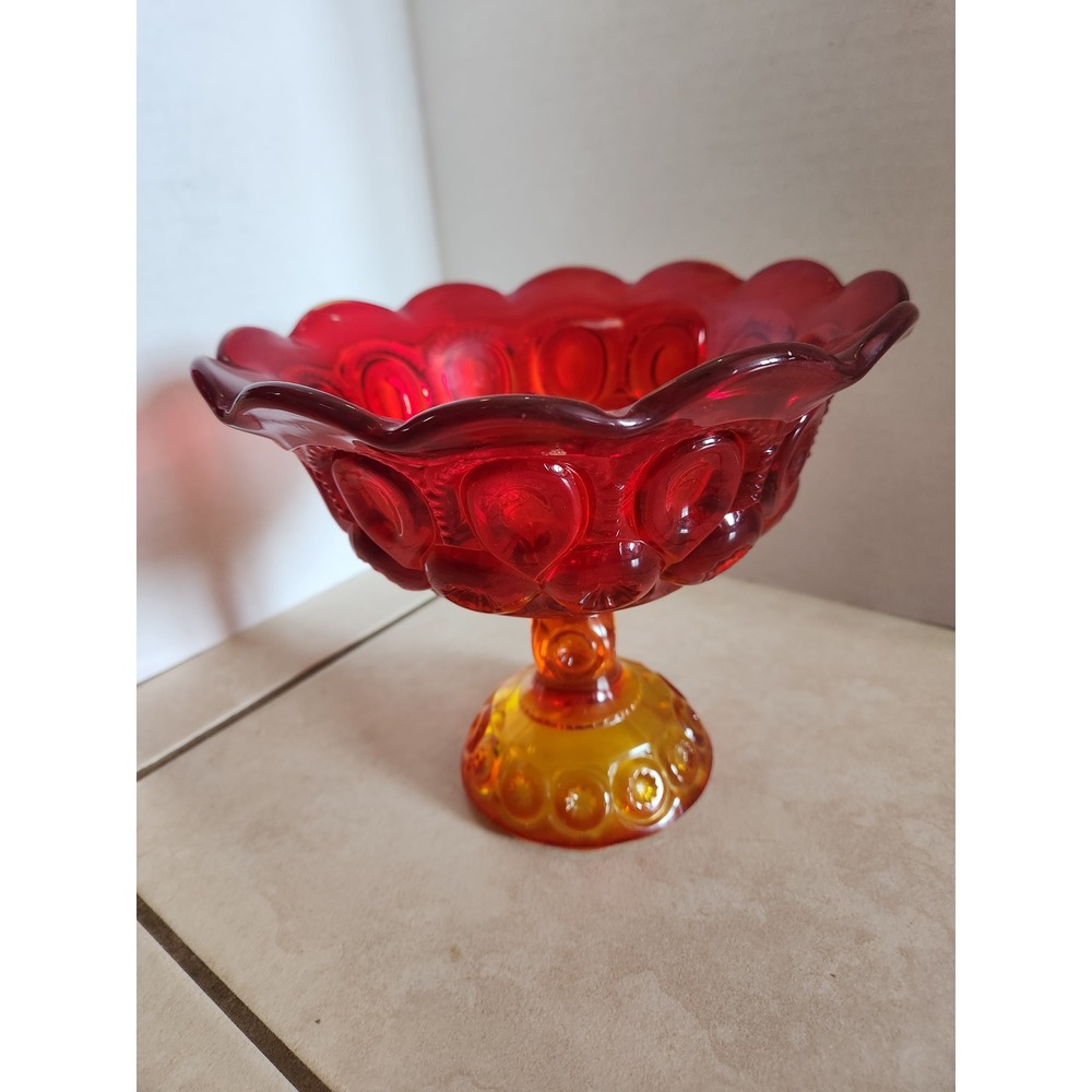 Vintage LE Smith Moon and Star Amberina Glass Pedestal Bowl Compote Red Orange - Picture 5 of 9